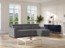 Vente-unique Sofá rinconera reversible convertible tipo italiano en tela gris - Cama 160 cm VIZIR Gris antracita Outlet