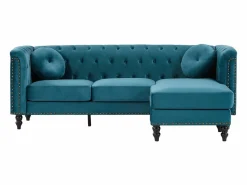 Sofá rinconera reversible de terciopelo capitoné verde azulado TURNER^Vente-unique Best