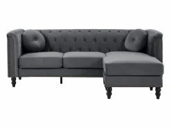 Sofá rinconera reversible de terciopelo capitoné antracita TURNER^Vente-unique Hot