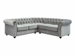 Sofá rinconera terciopelo en gris plateado CHESTERFIELD^Vente-unique Discount