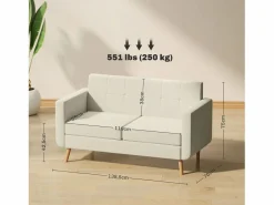 Homcom Sofá Escandinavo|Sofá Sere 2 plazas con reposabrazos crema 75x138,5x70 cm