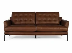 Giner y colomer Sofá tapizado en piel estilo vintage y patas de metal 3 plazas Marru00f3n Sale