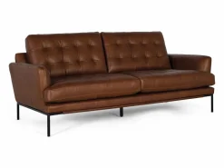 Giner y colomer Sofá tapizado en piel estilo vintage y patas de metal 3 plazas Marru00f3n Sale