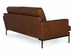 Giner y colomer Sofá tapizado en piel estilo vintage y patas de metal 3 plazas Marru00f3n Sale