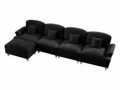 Sofá Versátil Forma en L Puff móvil Falda opcional Chenilla Negro New