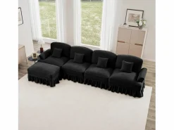 Sofá Versátil Forma en L Puff móvil Falda opcional Chenilla Negro New