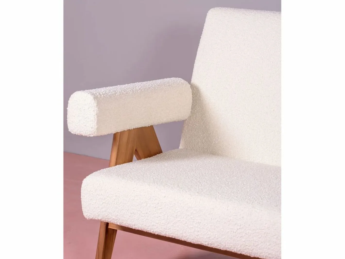 Sofá vintage en madera de teca y tapizado en boucle - Daneu -^Nest Dream Outlet