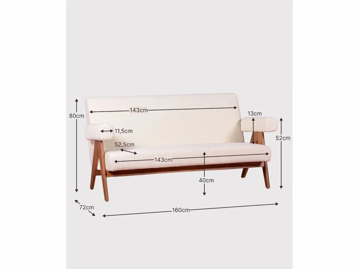 Sofá vintage en madera de teca y tapizado en boucle - Daneu -^Nest Dream Outlet