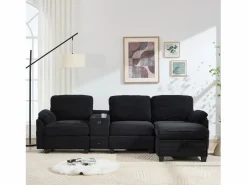 Sofá Modular|Sofá 266x136x82cm moderno multifunción con puf de almacenaje, ideal para salón pana