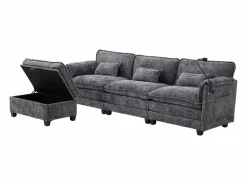 Sofá 279x83x85cm soporte para móvil integrado y puf modular tapizado chenille Gris New