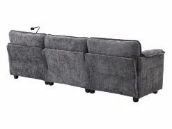 Sofá 279x83x85cm soporte para móvil integrado y puf modular tapizado chenille Gris New