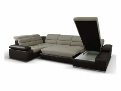 Vente-unique Sofá XXL beige/marrón ángulo derecho BOILEAU Marru00f3n chocolate Best