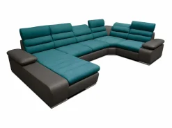 Vente-unique Sofá XXL turquesa y antracita ángulo izquierdo BOILEAU Gris antracita / Azul turquesa Hot