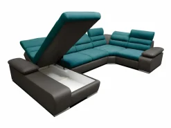 Vente-unique Sofá XXL turquesa y antracita ángulo izquierdo BOILEAU Gris antracita / Azul turquesa Hot