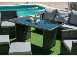 Sofa + Mesa + 2 Sillones+ 2 pufs de Ratan PE. Muebles de Jardin y Terraza,^Saldosystocks Clearance