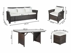 Sofa + Mesa + 2 Sillones+ 2 pufs de Ratan PE. Muebles de Jardin y Terraza,^Saldosystocks Clearance
