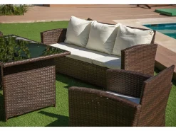 Saldosystocks Comedores De Jardín|Sofa + Mesa + 2 Sillones+ 2 pufs de Ratan PE. Muebles de Jardin y Terraza, Marron