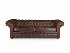 Vente-unique Sofa 3+2 plazas chesterfield de piel envejecida CLOTAIRE Marru00f3n chocolate