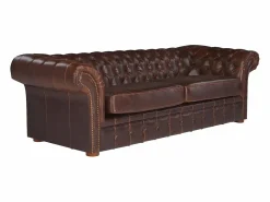 Vente-unique Sofa 3+2 plazas chesterfield de piel envejecida CLOTAIRE Marru00f3n chocolate