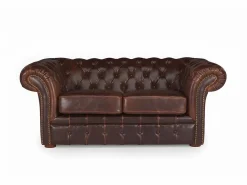 Vente-unique Sofa 3+2 plazas chesterfield de piel envejecida CLOTAIRE Marru00f3n chocolate