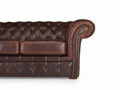 Vente-unique Sofa 3+2 plazas chesterfield de piel envejecida CLOTAIRE Marru00f3n chocolate