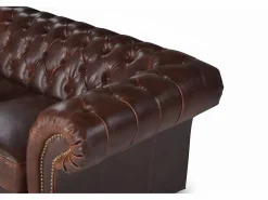 Vente-unique Sofa 3+2 plazas chesterfield de piel envejecida CLOTAIRE Marru00f3n chocolate