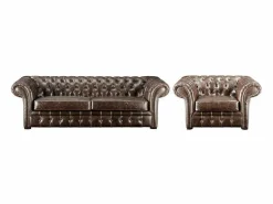 Sofa 3+1 plazas de piel envejecida chesterfield CLOTAIRE^Vente-unique Hot