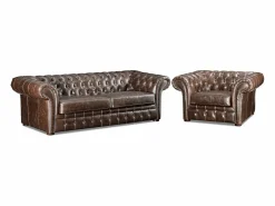 Sofa 3+1 plazas de piel envejecida chesterfield CLOTAIRE^Vente-unique Hot