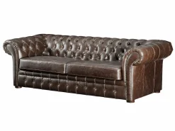Sofa 3+1 plazas de piel envejecida chesterfield CLOTAIRE^Vente-unique Hot