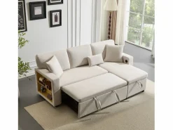 Sofa cama esquina 214x131x87cm estilo moderno con puerto USB y almacenaje tela terciopelo perfecto para salon^ Best