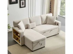 Sofa cama esquina 214x131x87cm estilo moderno con puerto USB y almacenaje tela terciopelo perfecto para salon^ Best
