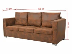 Sofa de 3 plazas 191x73x82 cm piel de ante artificial^Clicnbuy Sale