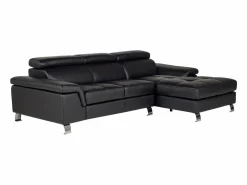 Vente-unique Sofa rinconera de piel negra y angulo derecho MISHIMA Negro New