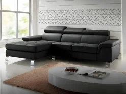 Sofa rinconera de piel negra y angulo izquierdo MISHIMA^Vente-unique Best
