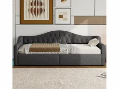 Sofá-cama acolchado 90×200 cm - con tira LED luminosa - compartimento de almacenamiento - con somier de láminas -^ModernLuxe Sale
