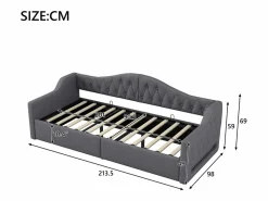Sofá-cama acolchado 90×200 cm - con tira LED luminosa - compartimento de almacenamiento - con somier de láminas -^ModernLuxe Sale