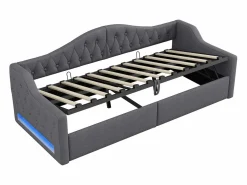 Sofá-cama acolchado 90×200 cm - con tira LED luminosa - compartimento de almacenamiento - con somier de láminas -^ModernLuxe Sale