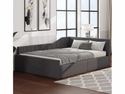 ModernLuxe Sofá-cama acolchado 140×200 cm - con espacio de almacenamiento - con somier de láminas - MDF+lino - Gris Discount