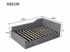 ModernLuxe Sofá-cama acolchado 140×200 cm - con espacio de almacenamiento - con somier de láminas - MDF+lino - Gris Discount