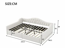ModernLuxe Sofá-cama acolchado 140×200 cm - con tira luminosa LED - almacenamiento - con somier de láminas - Beige Discount