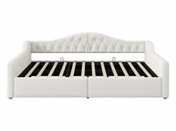 ModernLuxe Sofá-cama acolchado 140×200 cm - con tira luminosa LED - almacenamiento - con somier de láminas - Beige Discount