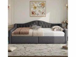 ModernLuxe Sofá-cama acolchado 140×200 cm - con tira LED luminosa - compartimento de almacenamiento - con somier de láminas - Gris Best
