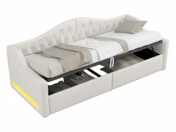Sofá-cama acolchado 90×200 cm - con tira luminosa LED - almacenamiento - con somier de láminas -^ModernLuxe Best
