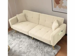 Sofá-cama con función de cama, ángulo ajustable, patas doradas, con cojines y bolsillos de almacenamiento laterales,^KOMHTOM Sale