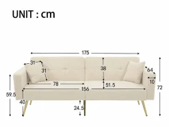 Sofá-cama con función de cama, ángulo ajustable, patas doradas, con cojines y bolsillos de almacenamiento laterales,^KOMHTOM Sale