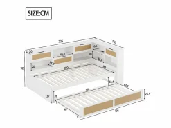 Sofá-cama em madeira maciça 90x200cm - Com cama de rodízio - Com vários compartimentos de arrumação - Com porta de carregamento - Branco (sem colchão)^ModernLuxe Discount