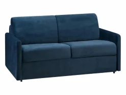 Vente-unique Sofá - 2 Plazas|Sofá-cama exprés 2 plazas 14 cm terciopelo azul CALIFE
