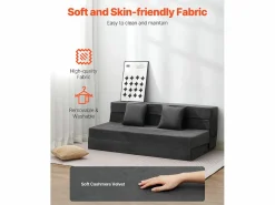 Sofá Vintage|Sofá-Cama Plegable SucceBuy, 3 en 1 con 2 Almohadas, Gris Oscuro, Queen