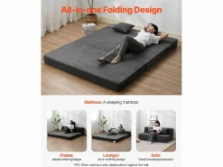 Sofá Vintage|Sofá-Cama Plegable SucceBuy, 3 en 1 con 2 Almohadas, Gris Oscuro, Queen