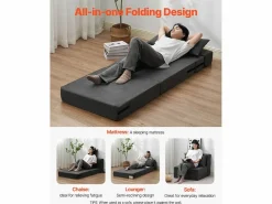 Sofá-Cama Plegable SucceBuy, 3 en 1 Plegable con 2 Almohadas, Gris Oscuro, Individual Gris antracita Sale